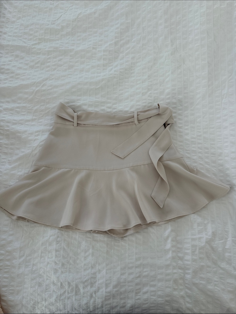 Zara Beige Ruffle Mini Skort with Side Tie